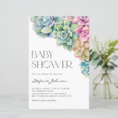 Papier Aquarelle Succulents Baby shower Invitation (Debout devant)