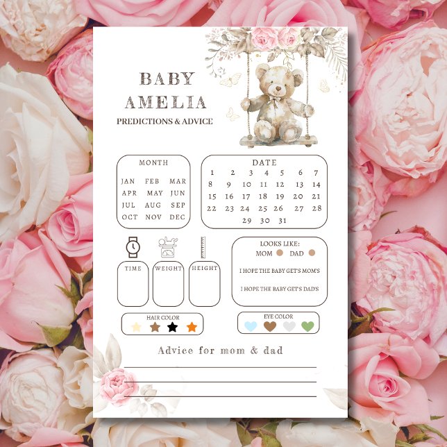 Papier Aquarelle Teddy Bear Pink Floral Prédiction (Créateur téléchargé)