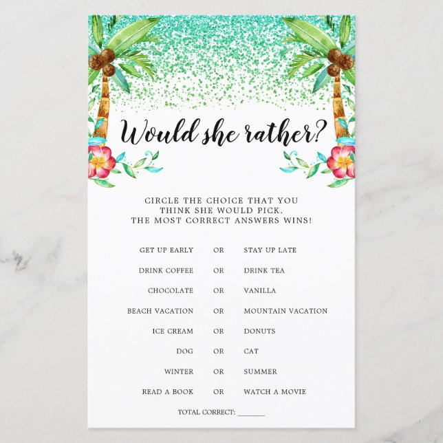 Papier Aquarelle Tropical Luau Plairait-Elle À Jouer (Devant)