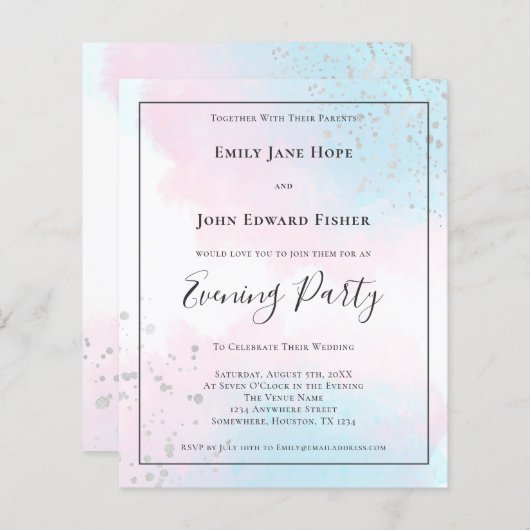 Papier Aquarelle Turquoise rose Budget Soirée Mariage en  (Devant / Derrière)