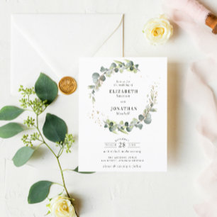 Papier Aquarelle verdure faire-part de mariage de couronn