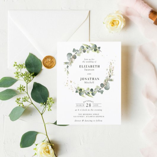 Papier Aquarelle verdure faire-part de mariage de couronn