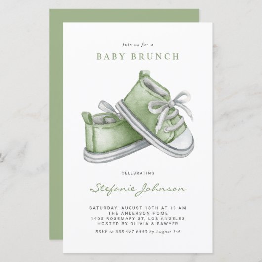 Papier Aquarelle verte Chaussures bébé Bébé Brunch Invita (Devant / Derrière)