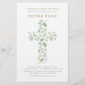 Papier Aquarelle verte Cross Baptism Invitation (Devant)