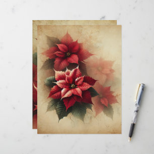 Papier Aquarelle vintage Poinsettia sur Parchemin