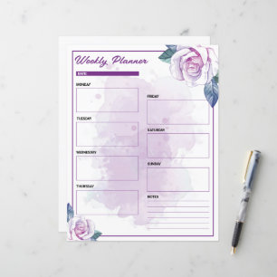 Papier Aquarelle violet Floral Planificateur hebdomadaire