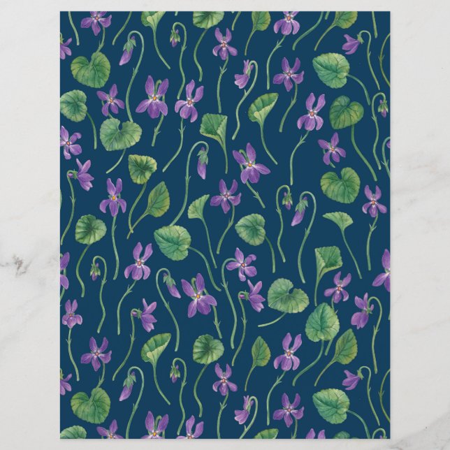 Papier Aquarelles violettes sur fond bleu (Devant)