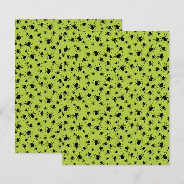 Papier Araignées d'Halloween, Fond Vert avec des Araignée (Devant / Derrière)