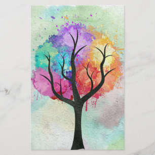 Papier Arbre belle couleur Pastel Peinture à l'huile Abst