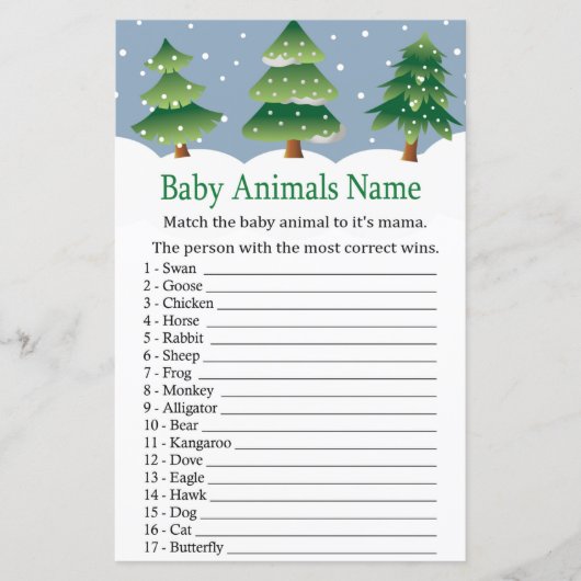 Papier Arbre de Noël Bébé Animaux Nom baby shower du jeu (Devant)