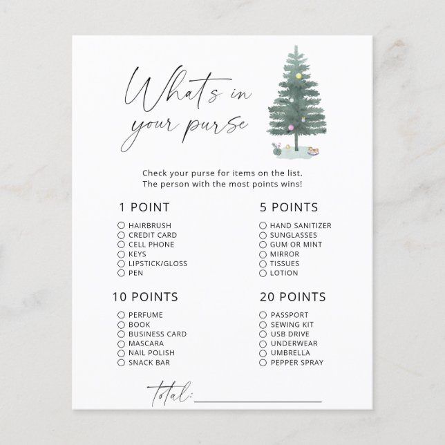 Papier Arbre de Noël - ce qu'il y a dans votre sac (Devant)