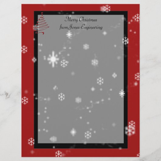 Papier Arbre de Noël et flocons de neige sur rouge et noi (Devant)