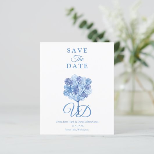 Papier Arbre élégant Couple engagé dans les tons bleus (Debout devant)