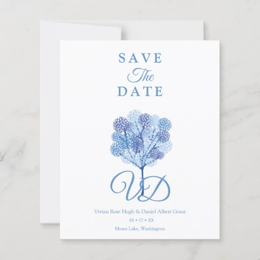 Papier Arbre élégant Couple engagé dans les tons bleus (Devant)