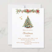 Papier Arbre garland rouge floral Noël invitation (Devant)