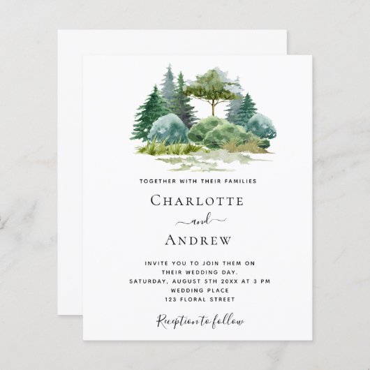 Papier Arbres de forêt mariage budget aquarelle simple (Devant / Derrière)