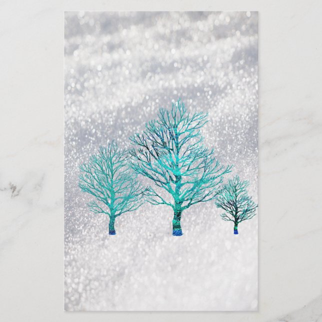 Papier Arbres et cristaux de neige (Devant)