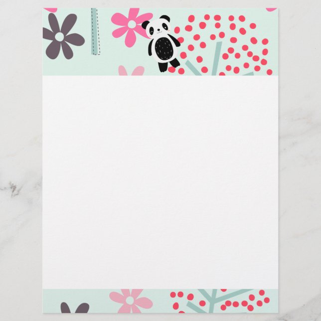Papier Arbres, fleurs et ours de panda (Devant)