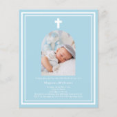 Papier Arc de photo bleu clair garçon Baptême invitation (Devant)