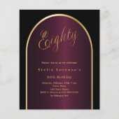 Papier Arc d'or bordeaux noir 80e anniversaire invitation (Devant)
