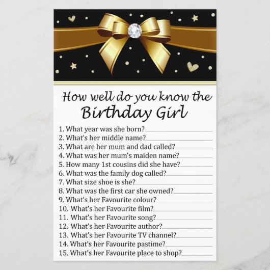 Papier Arc d'or Tu connais bien la fille d'anniversaire (Devant)