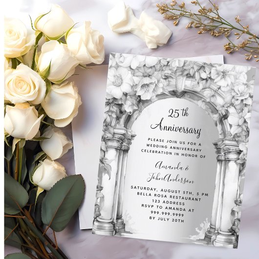 Papier Arc floral 25e anniversaire mariage invitation