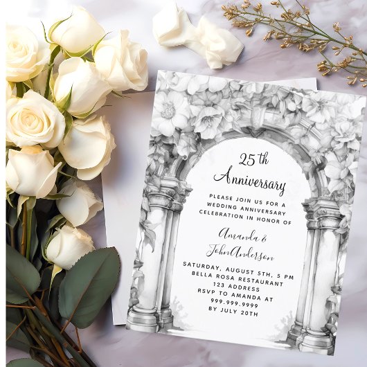 Papier Arc floral 25e anniversaire mariage invitation
