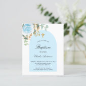 Papier Arc floral bleu budget baptême invitation (Debout devant)