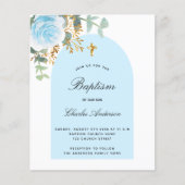 Papier Arc floral bleu budget baptême invitation (Devant)