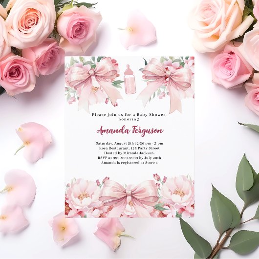 Papier Arc rose floral fille bouteille Baby shower invita