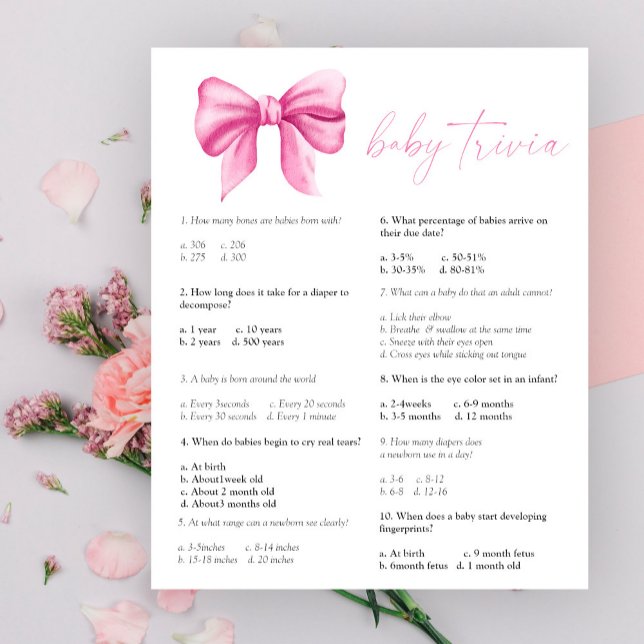 Papier Arc rose - Trivia bébé | Jeu Baby shower (Créateur téléchargé)