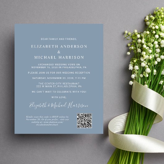 Papier Arch Photo QR Code Dusty Blue Réception Invitation