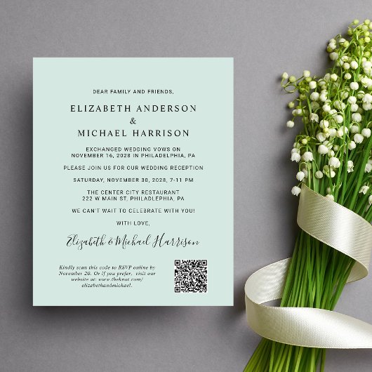 Papier Arch Photo QR Code Mint Mariage Invitation de réce