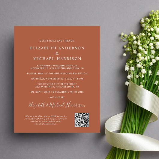 Papier Arch Photo QR Code Terracotta Réception Invitation