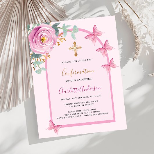 Papier Arche de papillons rose Confirmation d'invitation