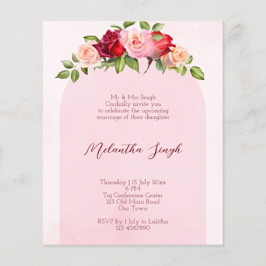 Papier Arche rose avec invitation budget rose (Dos)
