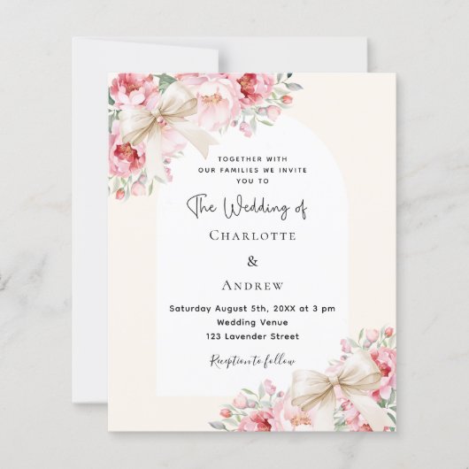 Papier Arcs crème beige faire-part de mariage floraux ros (Devant)