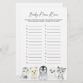 Papier Arctic Animaux Nom du Baby shower Course Jeu (Devant / Derrière)