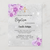 Papier Argent fleurs roses fille budget Baptême invitatio (Devant)