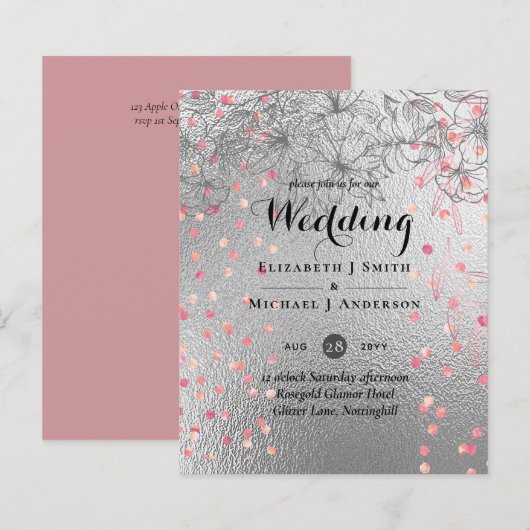 Papier Argent Rosegold MARIAGE Parties scintillant métall (Devant / Derrière)