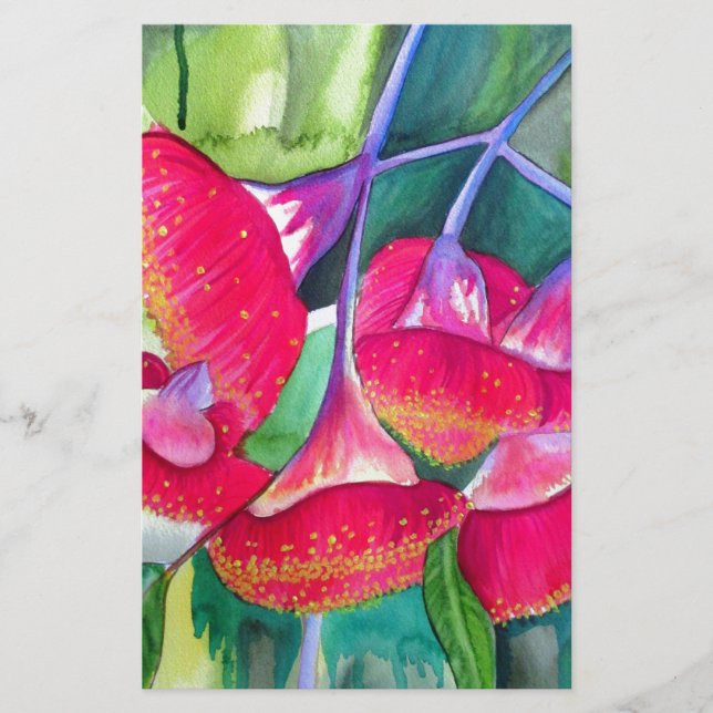 Papier Art de l'aquarelle australienne à fleurs rouges (Devant)