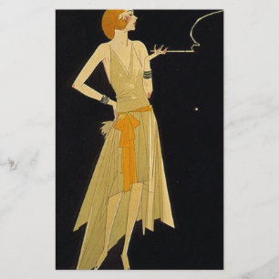 Papier Art Déco Femme Fumer Cigarette