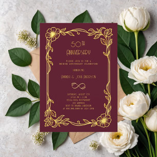 Papier Art Déco Gatsby bordeaux 50e faire-part de mariage