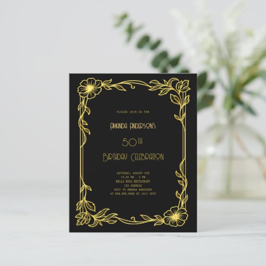 Papier Art Déco Gatsby en or noir invitation anniversaire (Debout devant)