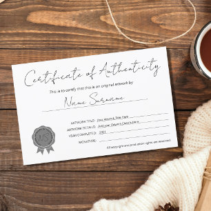 Papier Art moderne Certificat d'authenticité par