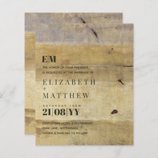 Papier Art moderne Typographie rustique Mariage Invite (Devant / Derrière)