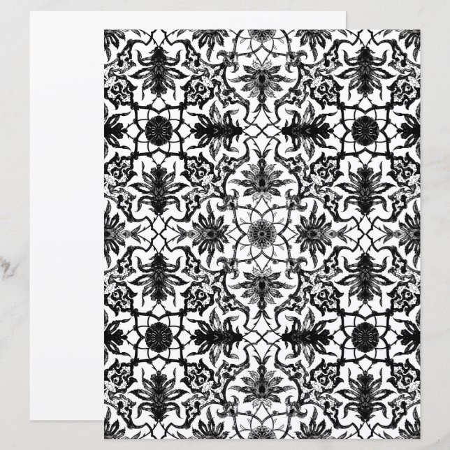 Papier Art Nouveau Chinese Pattern, Black and White (Devant / Derrière)