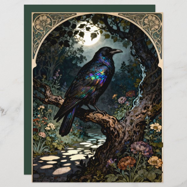 Papier Art Nouveau Raven Scrapbook Paper (Devant / Derrière)