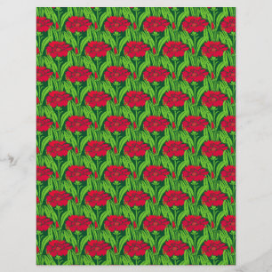 Papier Art Nouveau rouge oeillets damas floral