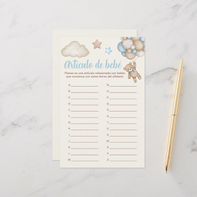 Papier Artículo de bebé juego para Baby shower (Devant/Arrière en situation)